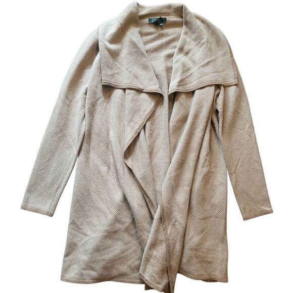 Vintage Lauren Ralph Lauren Sweater Women's Small Open Cardigan Herringbone Wool - Picture 1 of 5